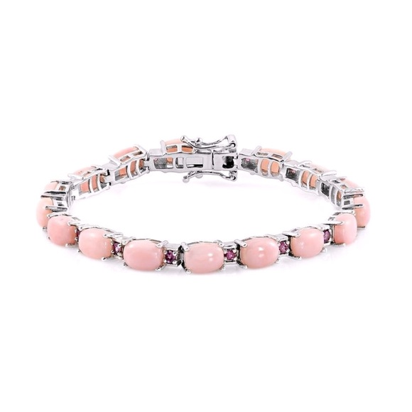 Chuck Clemency STS Pink Opal Gold n Sterling Silver Peruvian Bracelet - Picture 1 of 14